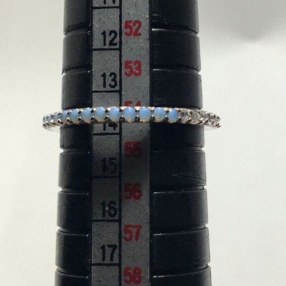 Sterling Silver Eternity Ring Size 7 Light Blue Lab Created Simulated Opal CZ - Picture 5 of 16